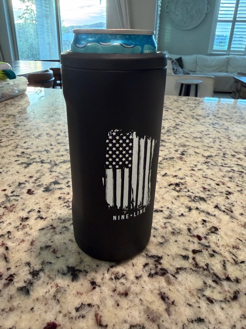 Nine Line Black Insulated Tumbler with American Flag